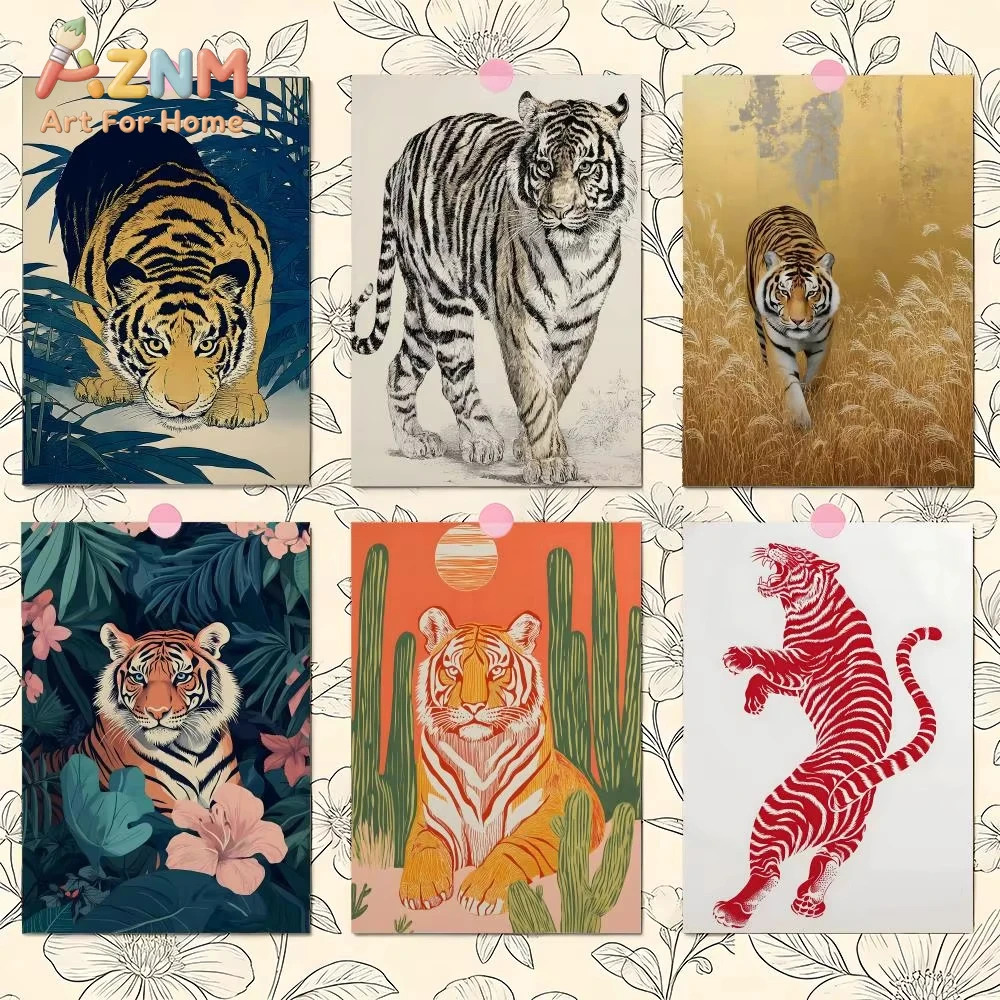 

1pc Japanese Forest Wildlife Fierce Tiger Retro Illustratio Poster Wall Art Living Room Bedroom Decor