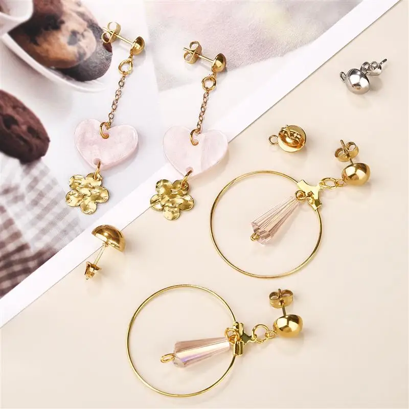 Stainless Steel Earring Pin With Earring Plug Jewelry Findings Love Semicircle Earring Ear Back DIY Jewelry Making Accessories