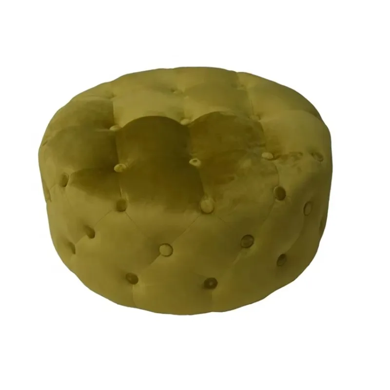 Bailey Round Grey Velvet Fabric Home Goods Bubble Tufted Ottoman Pouf with Button