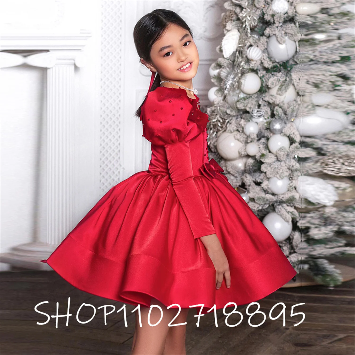 Robe de princesse rouge bouffante pour filles, robes de demoiselle d'honneur, robe de bébé fille mignonne, robes de fête d'anniversaire, robe de première communion