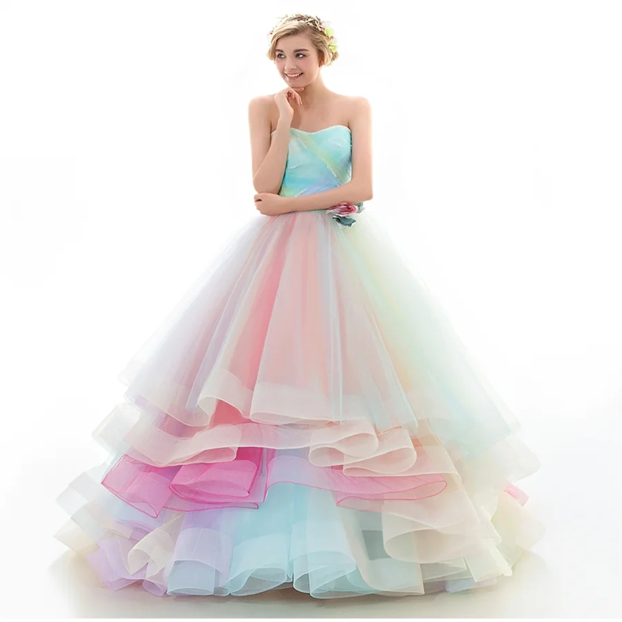 

Customized Popular Colorful Strapless Bead Plus Size Prom Dress Backless Layers Lace Up Evening Gown vestido elegante