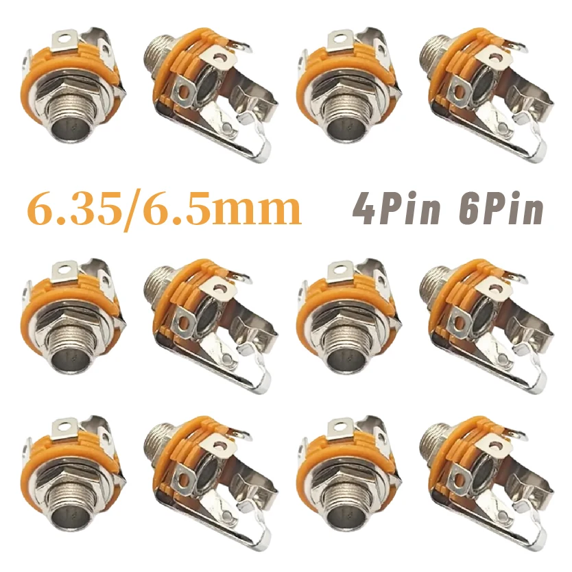 Welding Type 4 6 PIN Panel Chassis Mount Jack Audio Female Connector 6.35 6.5mm Mono Stereo