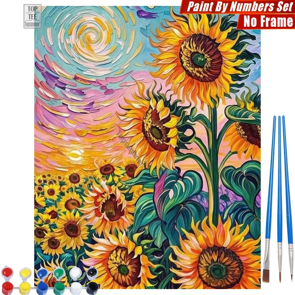 

Vibrant Starry Sunflowers Painting By Numbers Set - Intense Vitality Colors Home Bedroom Decor Mother'S Day Gift For Wife