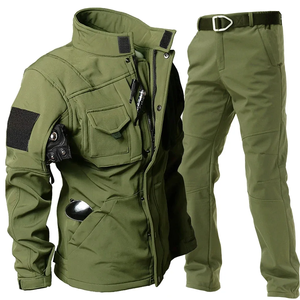 Winter Jacket and Fleece Pants Sets Men Tactical Windproof Waterproof Suits Vintage  Outdoor Thermal SWAT Combat Uniform