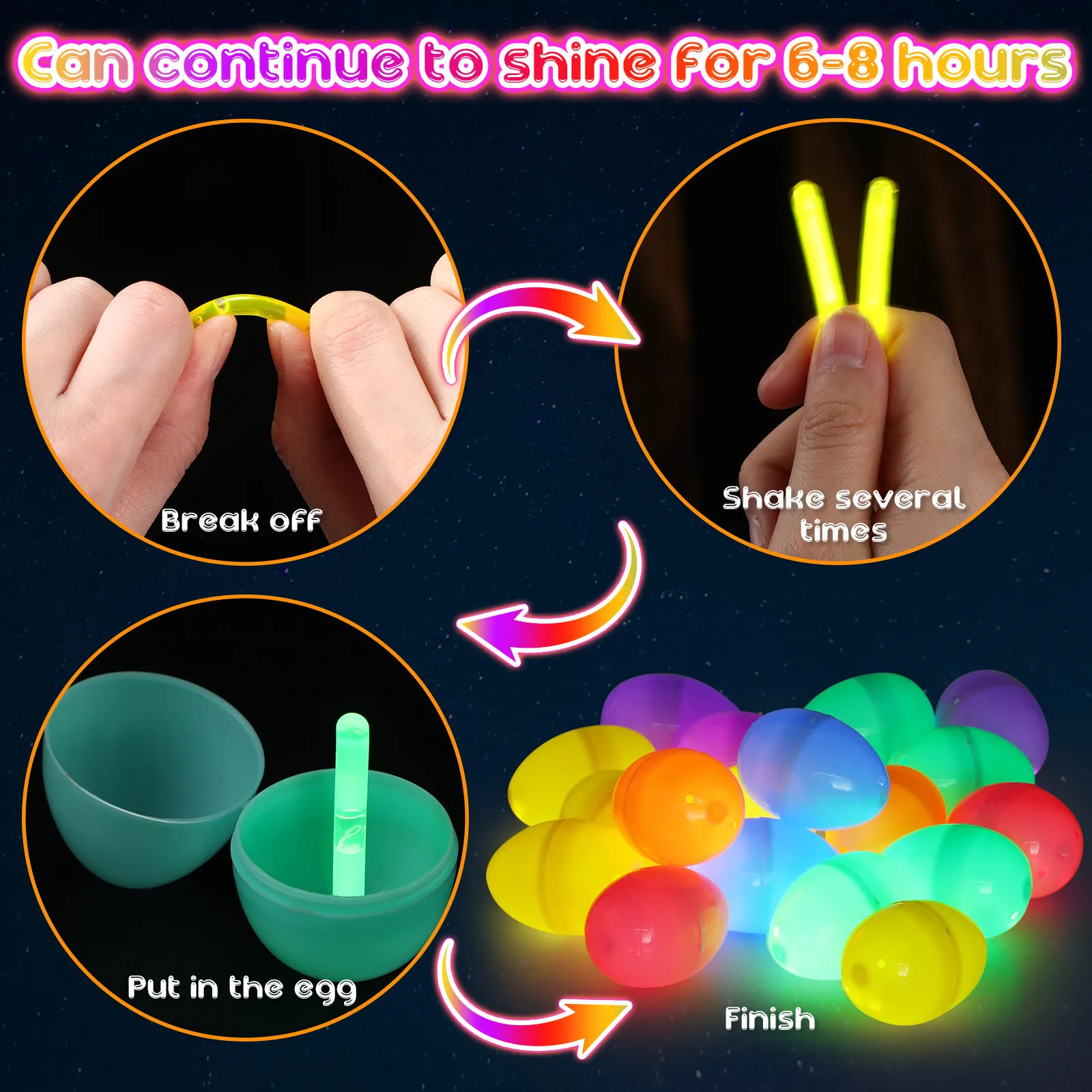 100-300Set Easter Eggs with Mini Glow Sticks for Kids Glow-in-The-Dark Basket Stuffers Fillers Gift Easter Eggs Hunt Game Party