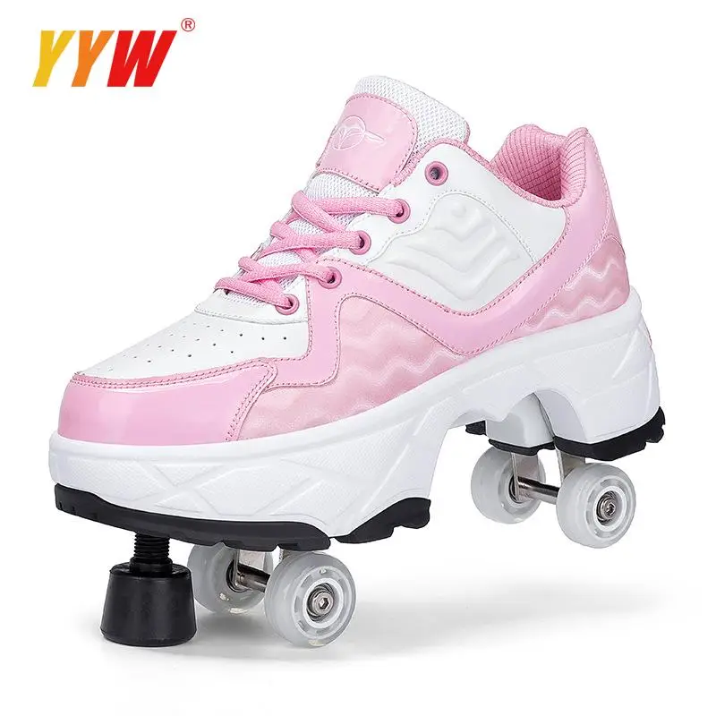 

Pink Roller Skate Shoes For Kids Boys Girls Wheels Sneakers With On Double Wheels Children Boy Girl Roller Sneakers Tennis Shoes