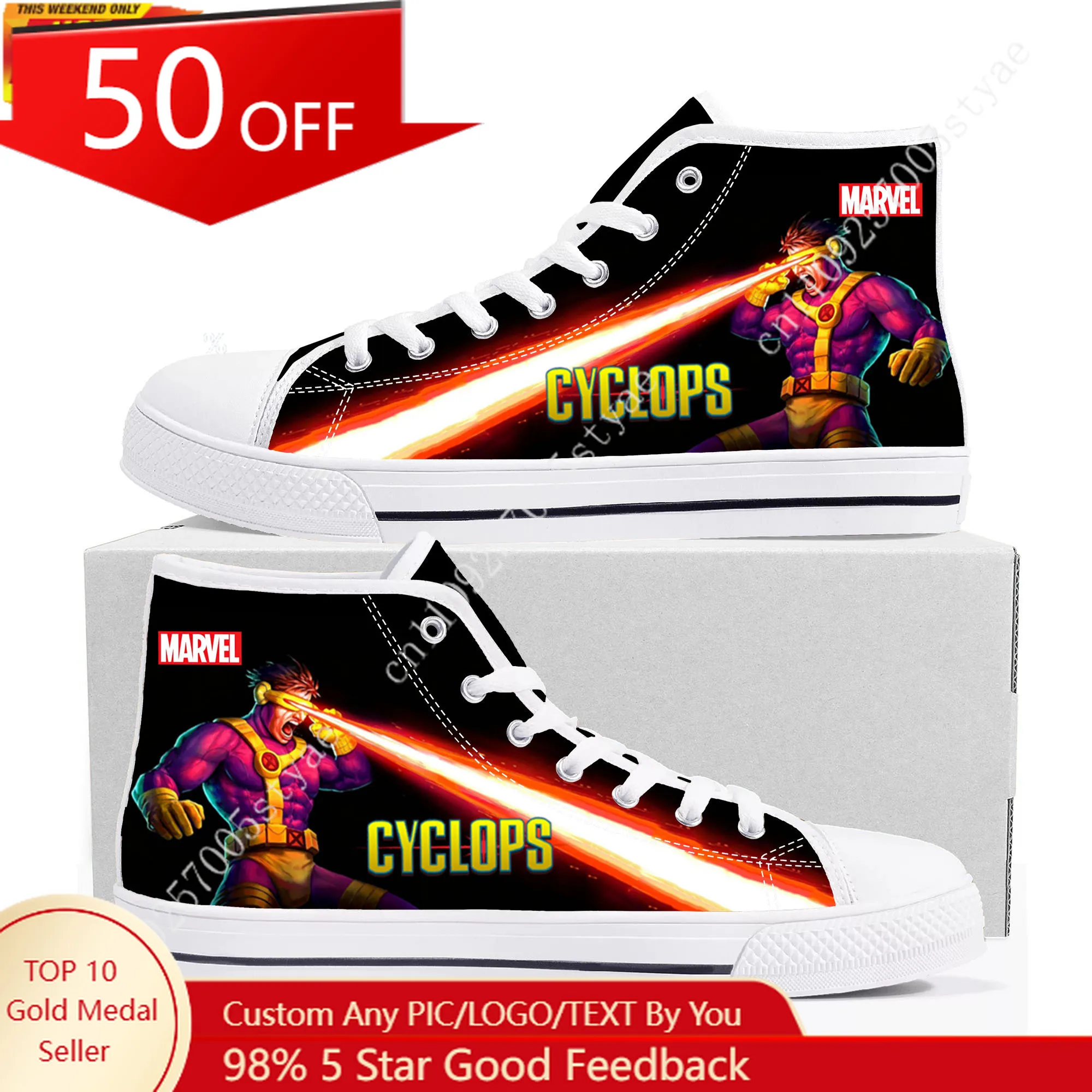 

Кроссовки Marvel Scott Summers Cyclops High Top для мужчин и женщин, легкие повседневные кроссовки на плоской подошве