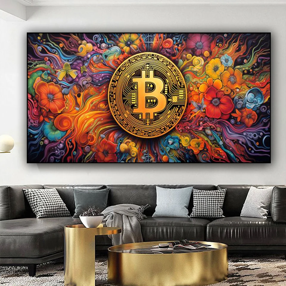 Abstrakcyjne Bitcoin DIY Diamond Painting New 2024 Full Square Round DIY Diamond Mosaic Flowers Picture Rhinestone Home Decoration