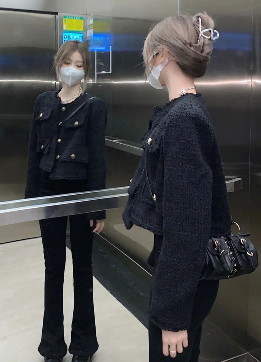 

Женское твидовое пальто с длинными рукавами 2024 года, больших размеров, в стиле Small French, прямого кроя, элегантное, верхняя одежда