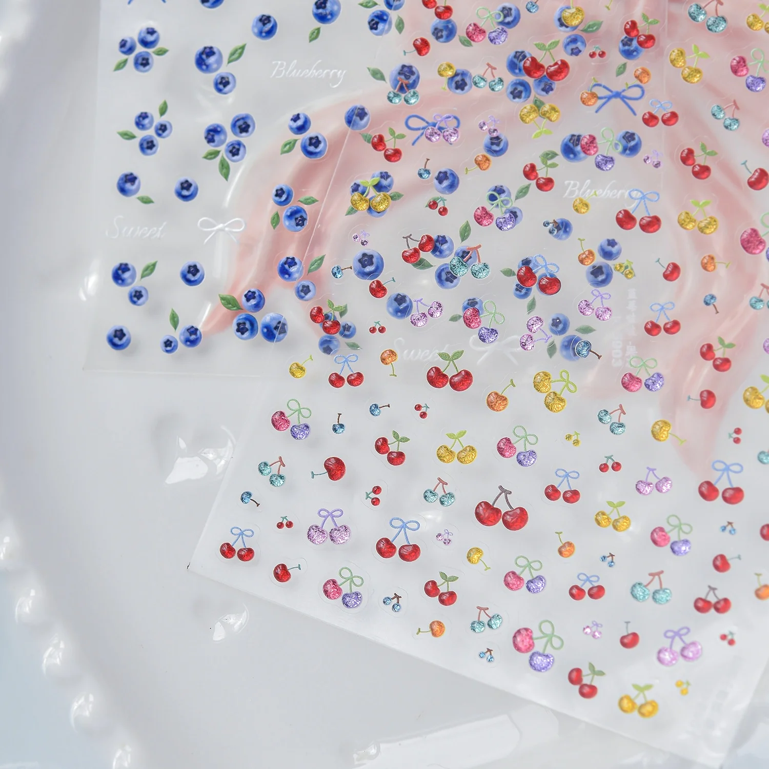 

Sweet Fruit 5D Nail Art Stickers Rainbow Multicolor Cherry Bowkot Blueberry Ribbon Bow Summer Bright Self Adhesive Nail Decal
