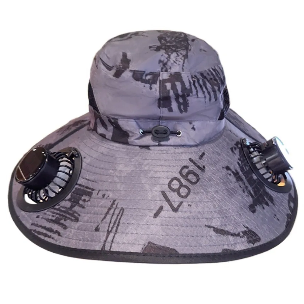 

UV Protection Sun Hat with Solar Fan Camouflage Adjustable Wide Brim Sun Cap Breathable Dual Cooling Fan Sun Bucket Hat Fishing