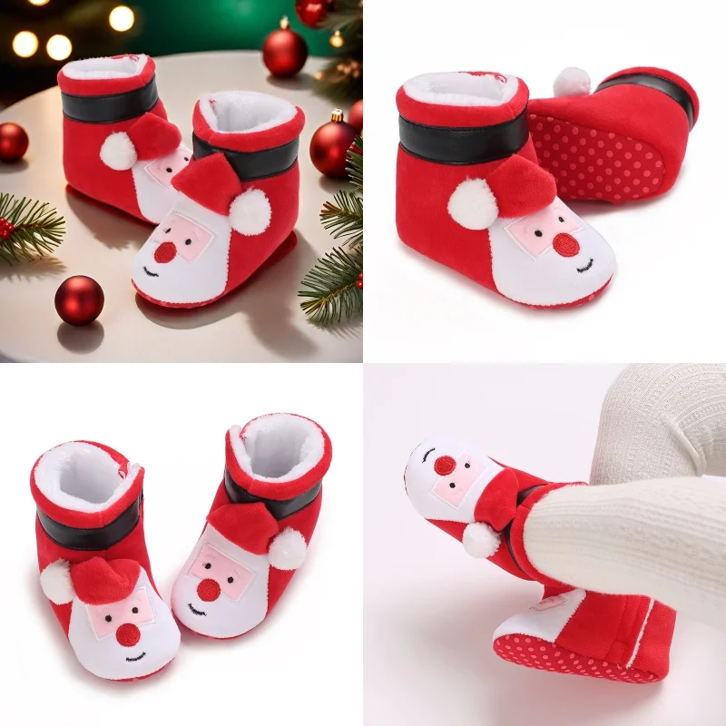 

Winter Christmas Snow Boots Cute Cartoon High-Quality Cotton Warm Children's Shoes 0-18M Baby Boys And Girls Christmas Shoes