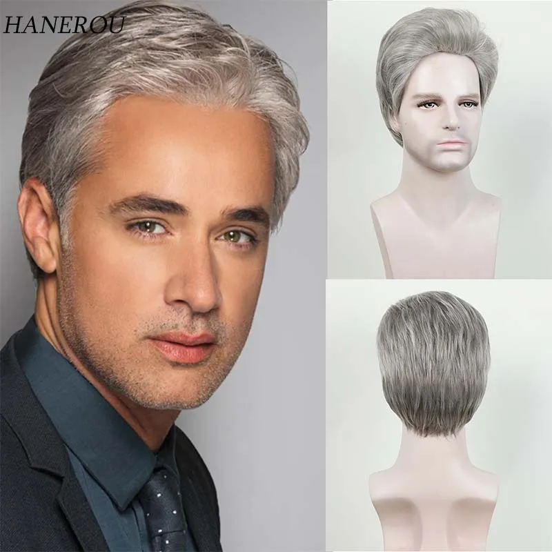 

Men's Short Gray Wig Synthetic Wigs for Men Pixie Cut Fluffy Soft Curly Daily Party Wig Male Heat Resistant Fiber