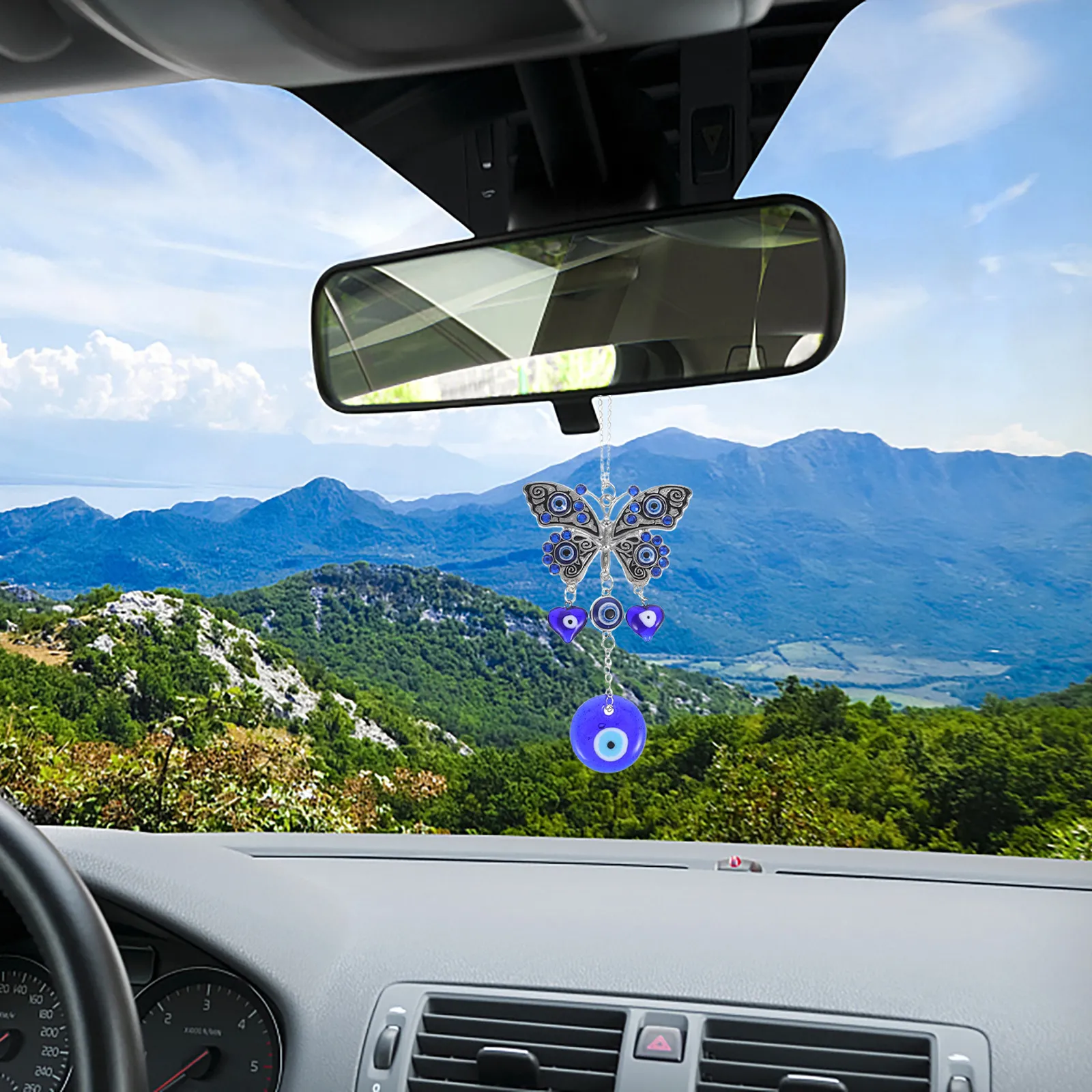 Car Hanging Accessory 1 Piece Butterfly Evil Eye Charm Rearview Mirror Ornament Decor for Women Auto Interior Stylish Protective