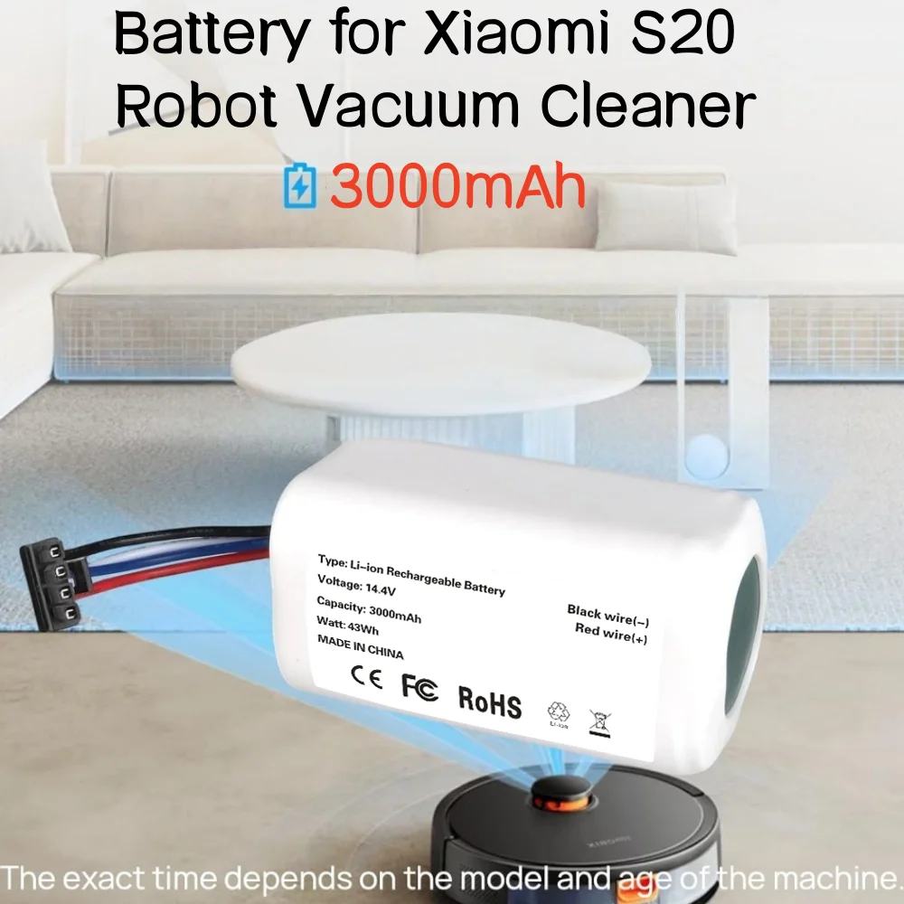 

Replacement Original Battery 14.4V 3000mAh Battery Pack Used for Xiaomi S20 Robot Vacuum Cleaner Series Vacuum Cleaner.