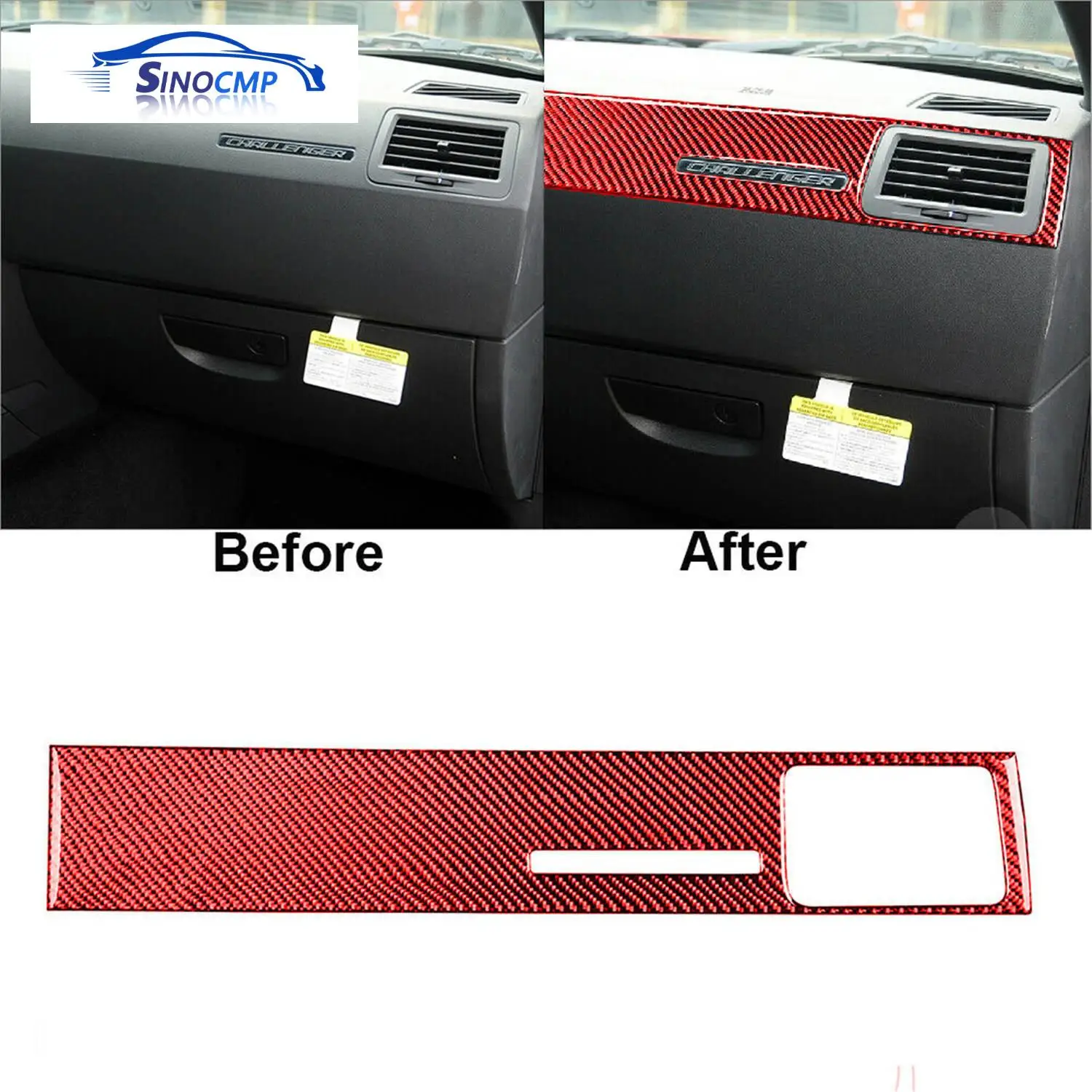 

1 шт., красная накладка на панель приборной панели Copilot из углеродного волокна для автомобиля Dodge Challenger 2008-2014 гг., запасные части, накладка, аксессуары