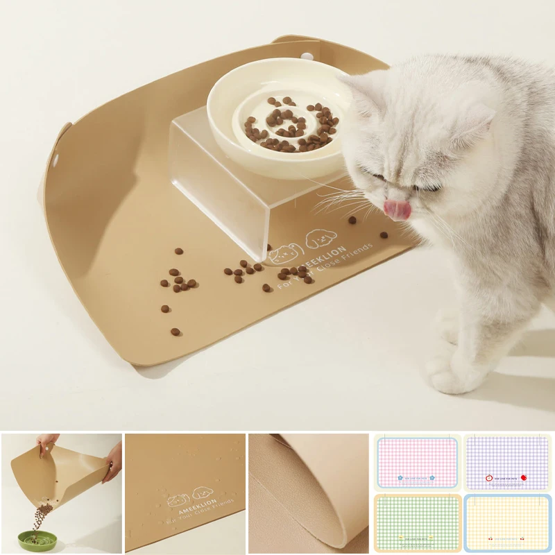 

Foldable PU Leather Pet Feeding Mat Waterproof Anti Slip Placemat for Dog Cat Food Bowl Spill Proof Easy Clean Oil Resistant Pad