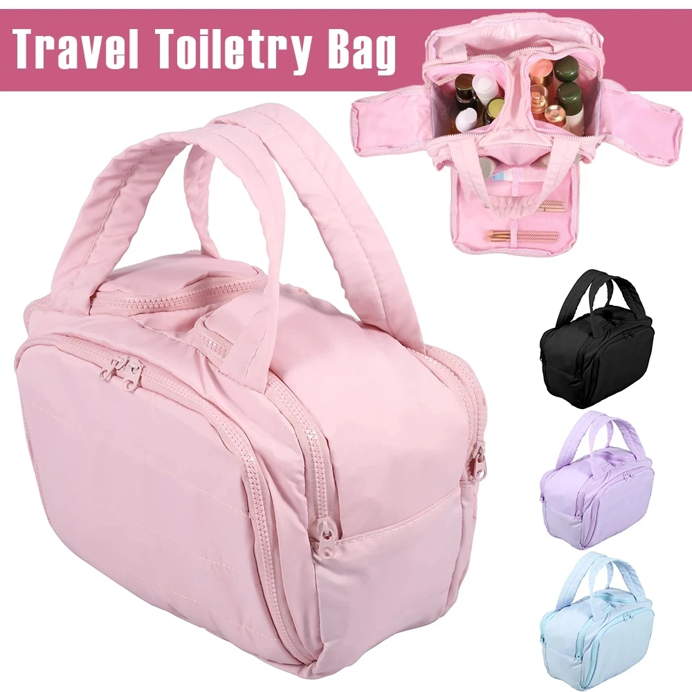 

Portable Side Zipper Fabric Cosmetic Storage Bag Large Capacity For Business Trips Toiletries Organizing Bag Makeup Beauty Bags