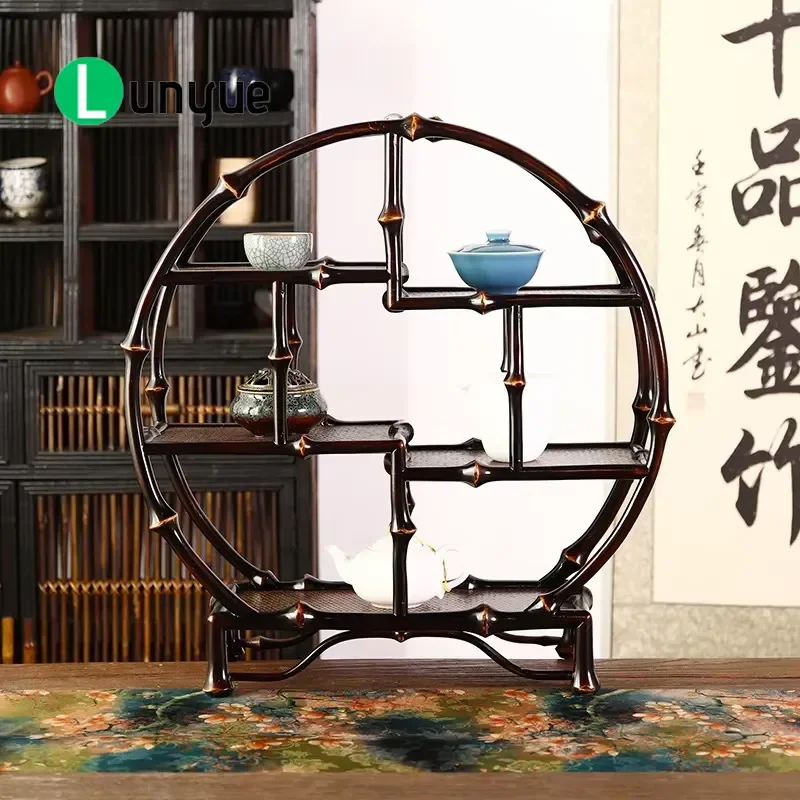 Bamboo Round Tea Stand 3 Tier Vertical Display Rack for Tea Set Storage Desktop Decorative Organizer Space Saving