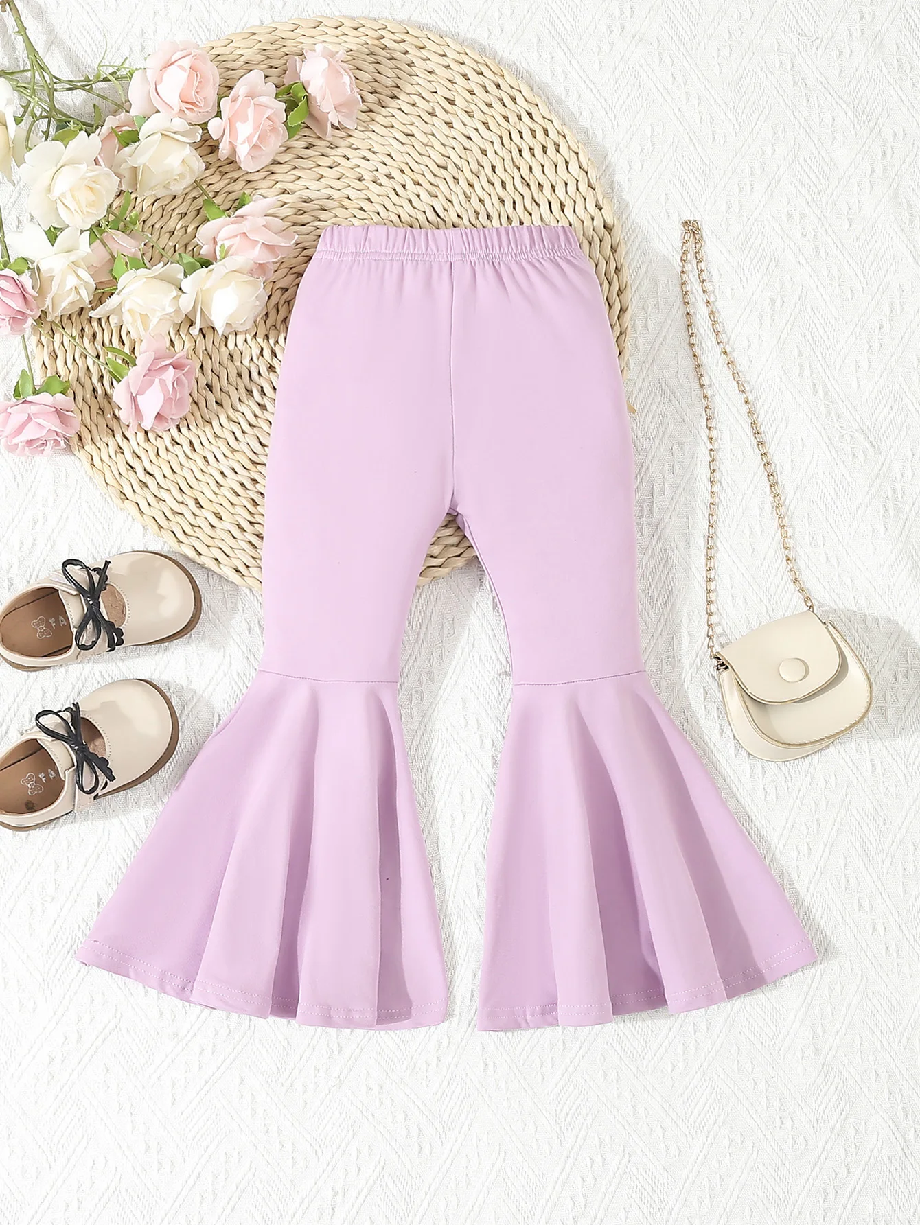 Autumn Kids Girls Clothing Solid Color Bell-bottoms Elastic Waist Flared Trousers Leggings Toddler Infant Girl\'s Clothing