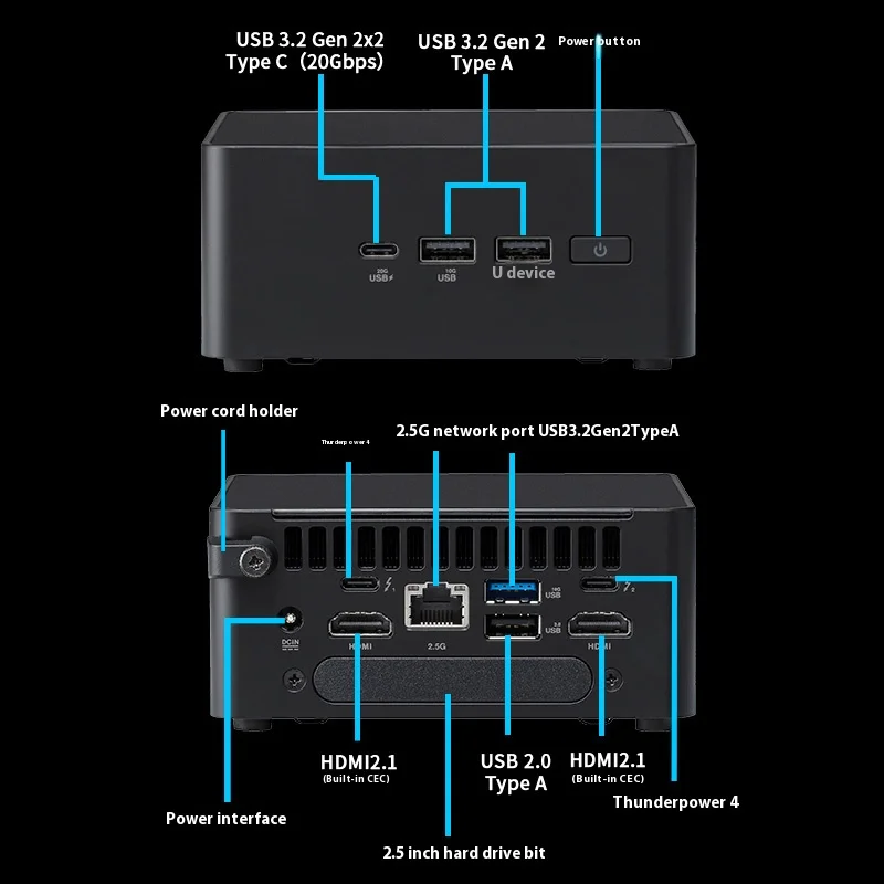 NUC14 PRO MINI ประสิทธิภาพสูงโต๊ะสำนักงาน Ai ในเชิงพาณิชย์ (แกน Ultra5-125H/Ultra7-155H/) หนาสีดำ