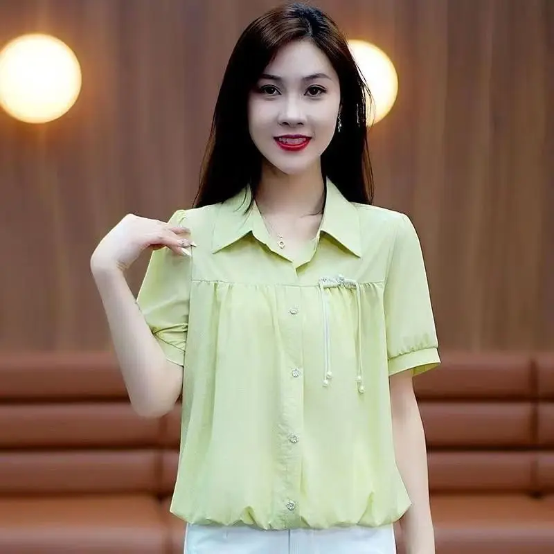 

Slimming ort Sve Women's irt Summer New Sle Cover Belly Doll irt Chiffon Top Comfortable Breathable Thin Material