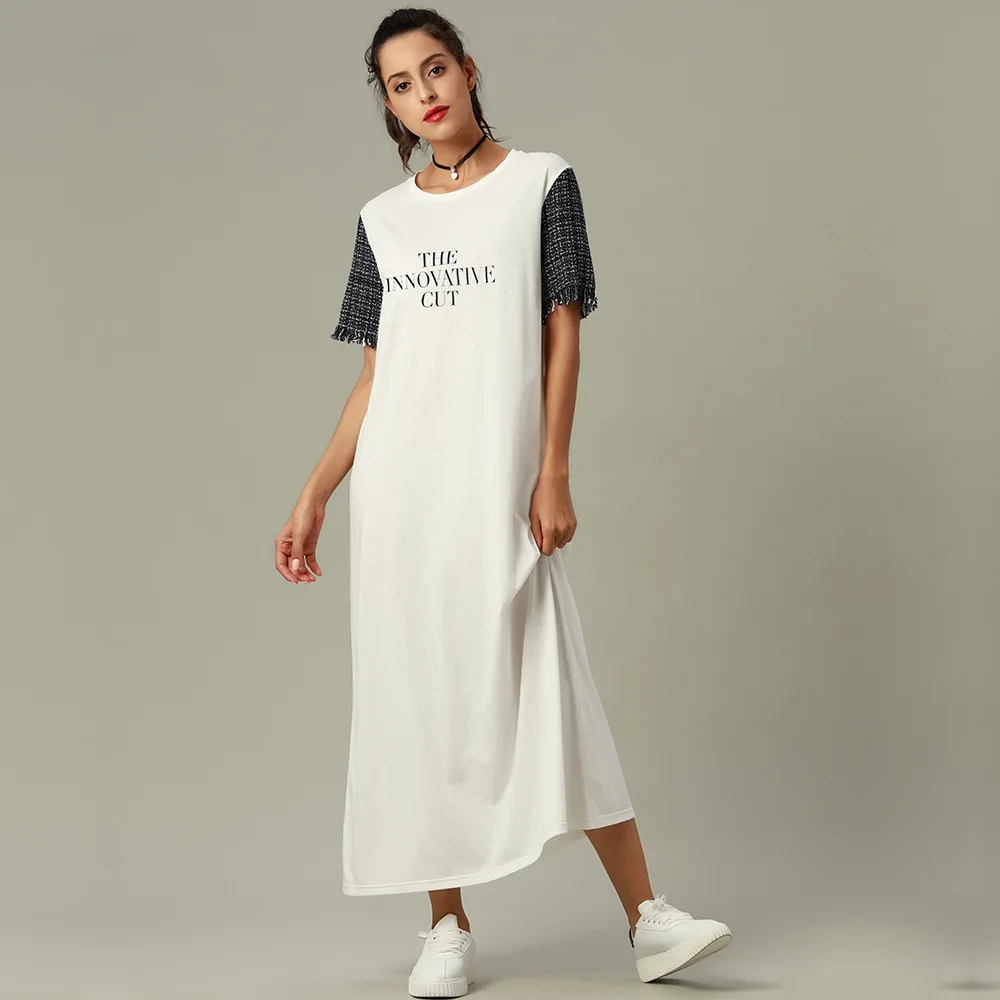 Robe décontractée ample à col rond pour femmes, manches courtes, jupe t-shirt longue à la mode