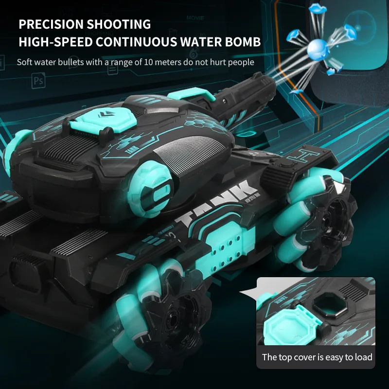 Rc Tanks 2.4G Dual Control Mode Armored Vehicle High Speed Water Bombs Induction Watch Remote Double Control Toy Gifts for Boys