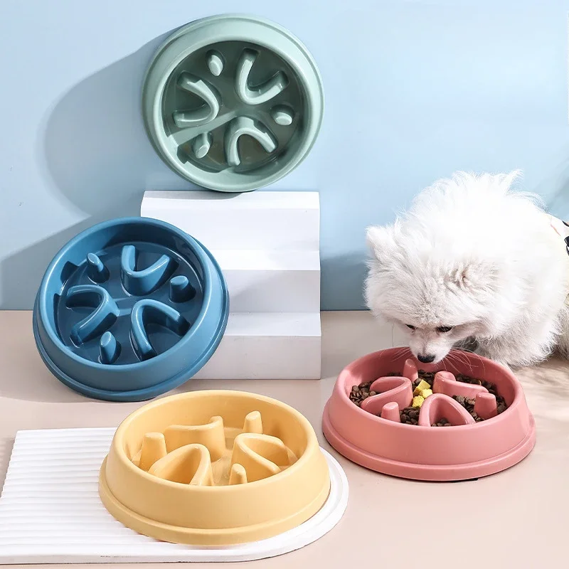 Pet Cat Dog Slow Food Bowl Fat Help Healthy Round Anti-choking Thickened And Non-slip Multiple Colors Shapes