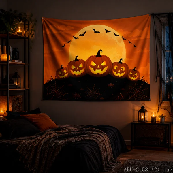 VIKAMA Dead Tree Bat Tapestry Full Moon Spider Web Dark Blue Night Cloud Wall Hanging Spooky Gothic Halloween Home Decor