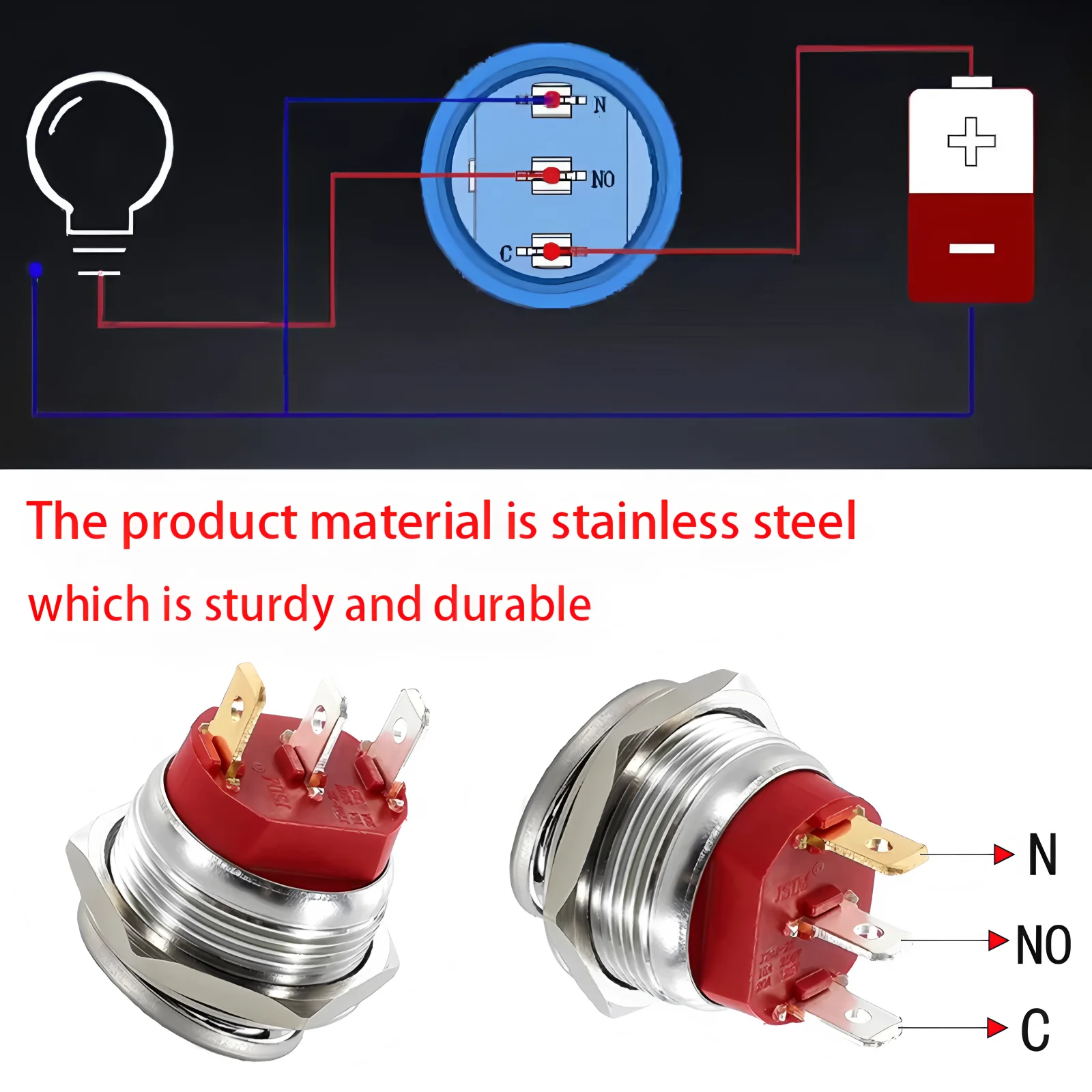 22mm botão de metal interruptor rocker aço inoxidável 12v 20a auto-travamento duas posições interruptores de alternância do carro on-off 220v 15a 3 pinos