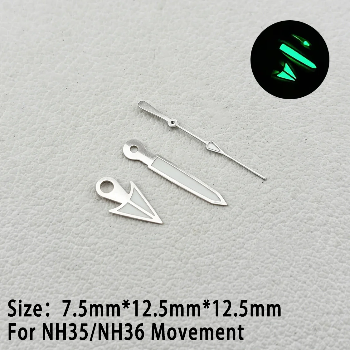 

nh35 nh36 hands 7.5mm*12.5mm*12.5mm Watch Hands C3 Green Luminous For NH35/NH36 Movement Watch Accessories