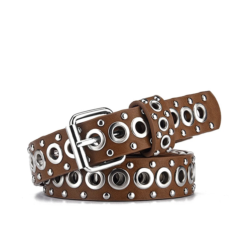 Ceinture cloutée unisexe pour femmes et hommes, ceinture punk rock avec broche, ceinture femme noire