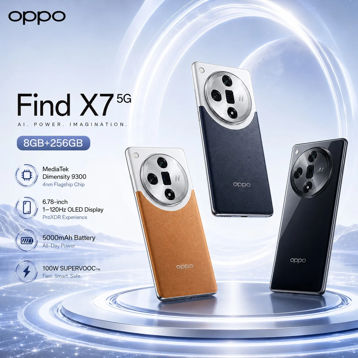 OPPO Find X7 5G Smartphone 8GB+256GB, Dimensity 9300, 4500nit ProXDR Display, 100W SUPERVOOC, 5000mAh Battery, IP65, Wi-Fi 7