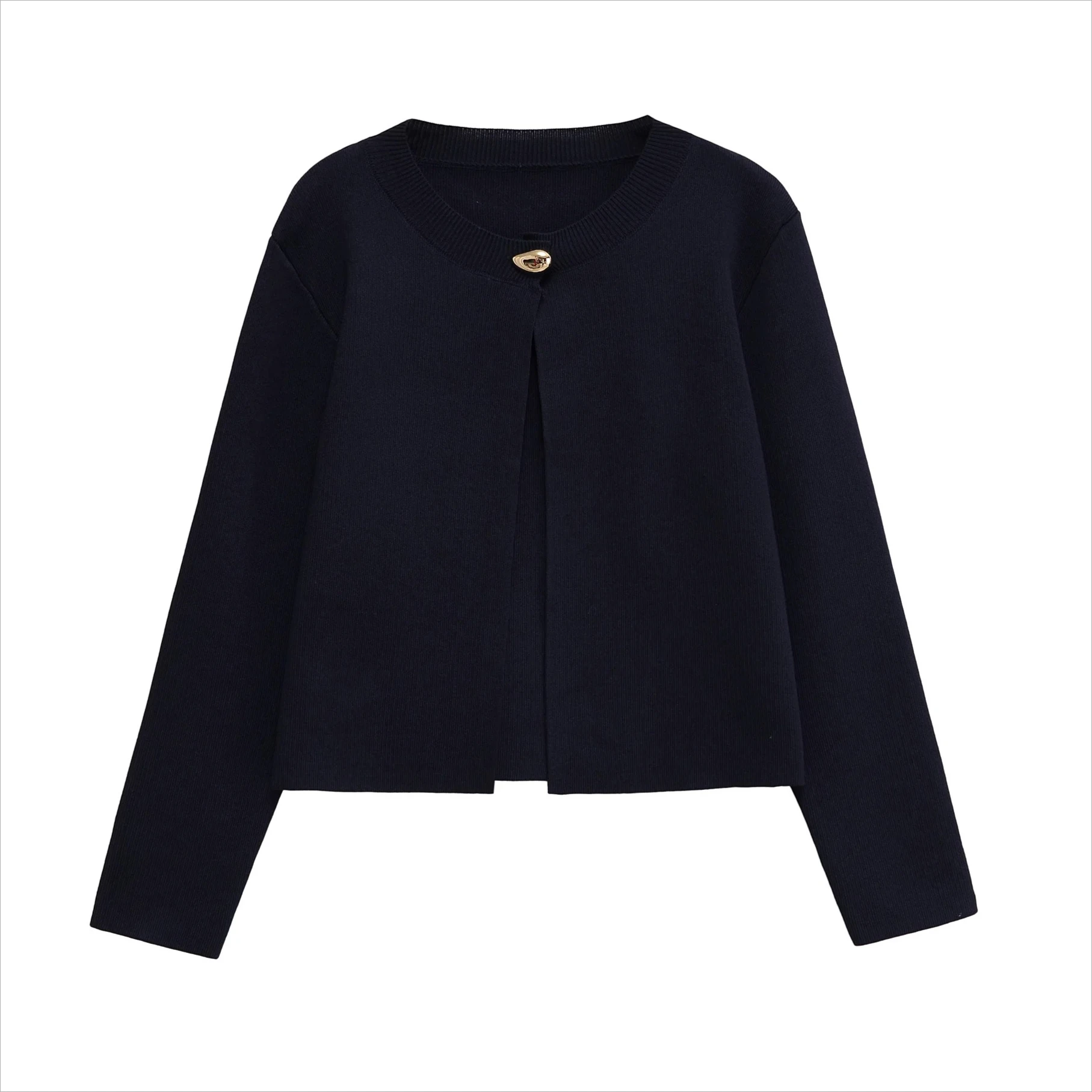 

Женская одежда, осенний новый продукт, позолоченная вязаная куртка с круглым вырезом