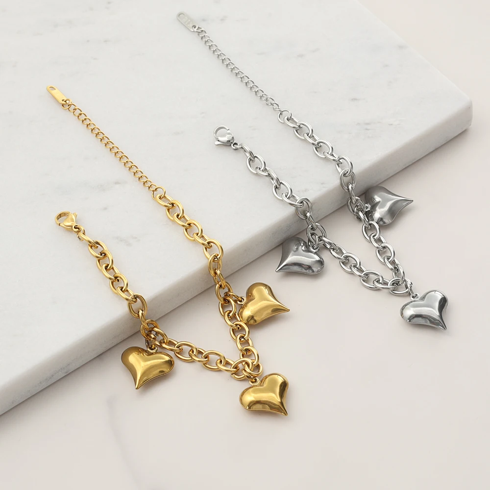 

316L Stainless Steel Thick Chain Tassel Heart Charm Bracelet For Women Fashion Jewelry Gift