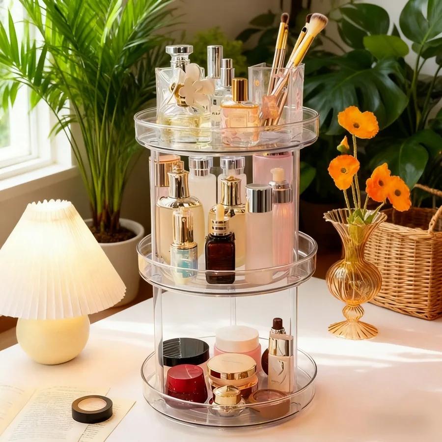 360 Rotating Storage Rack Multi Layer Large Capacity Makeup Organizer for Bathroom Vanity Kitchen Countertop
