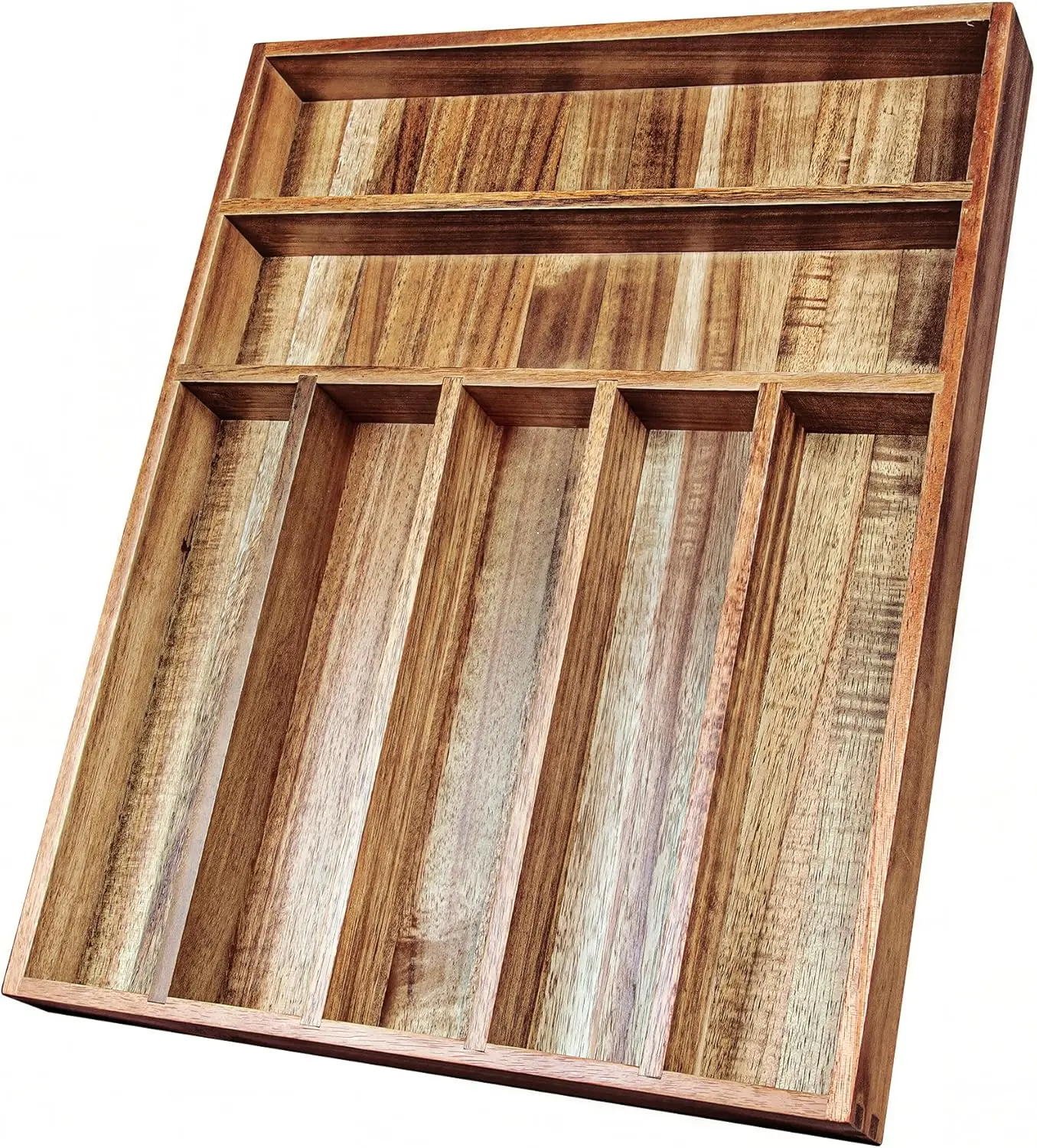 

Acacia Wood Silverware Organizer, Kitchen Utensil Drawer Organizer for Forks & Spoons, 7-Compartment