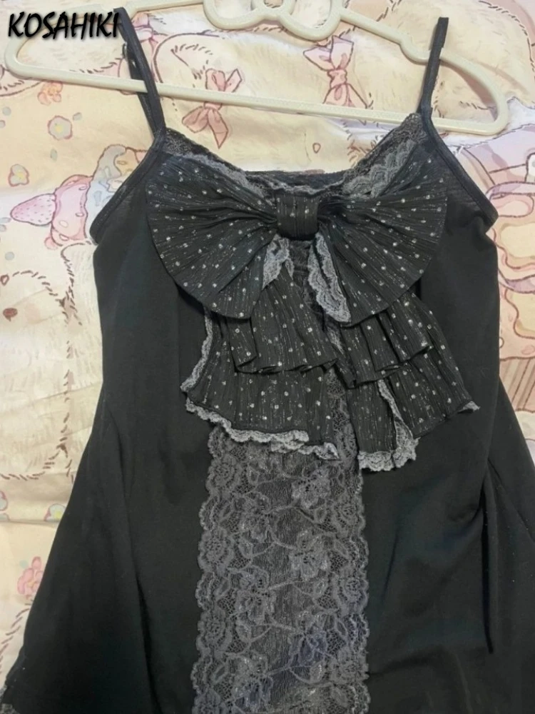 

Japanese Lace Patchwork Women Backless Camisole 2025 Vintage Sweet Bow Summer Tanks Grunge Sexy Y2k Aesthetic Bandage Tank Top