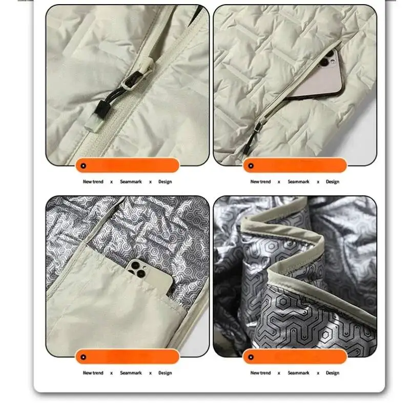 เสื้อแจ็คเก็ตผู้ชายแบบมีฮู้ด ผ้ากราฟีนสีขาวสำหรับฤดูหนาว กันลม อุ่นสบาย แบบลำลอง