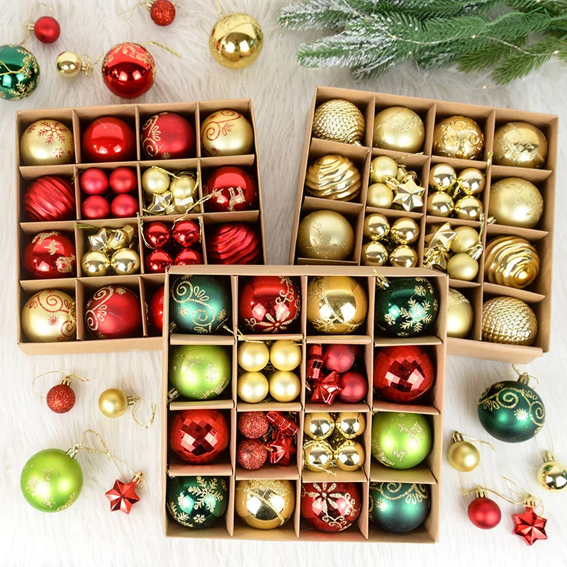 44pcs Multicolor Christmas Ball Star Set Glitter Frosted Christmas Tree Home Hanging Pendants Decoration Navidad New Year Gifts