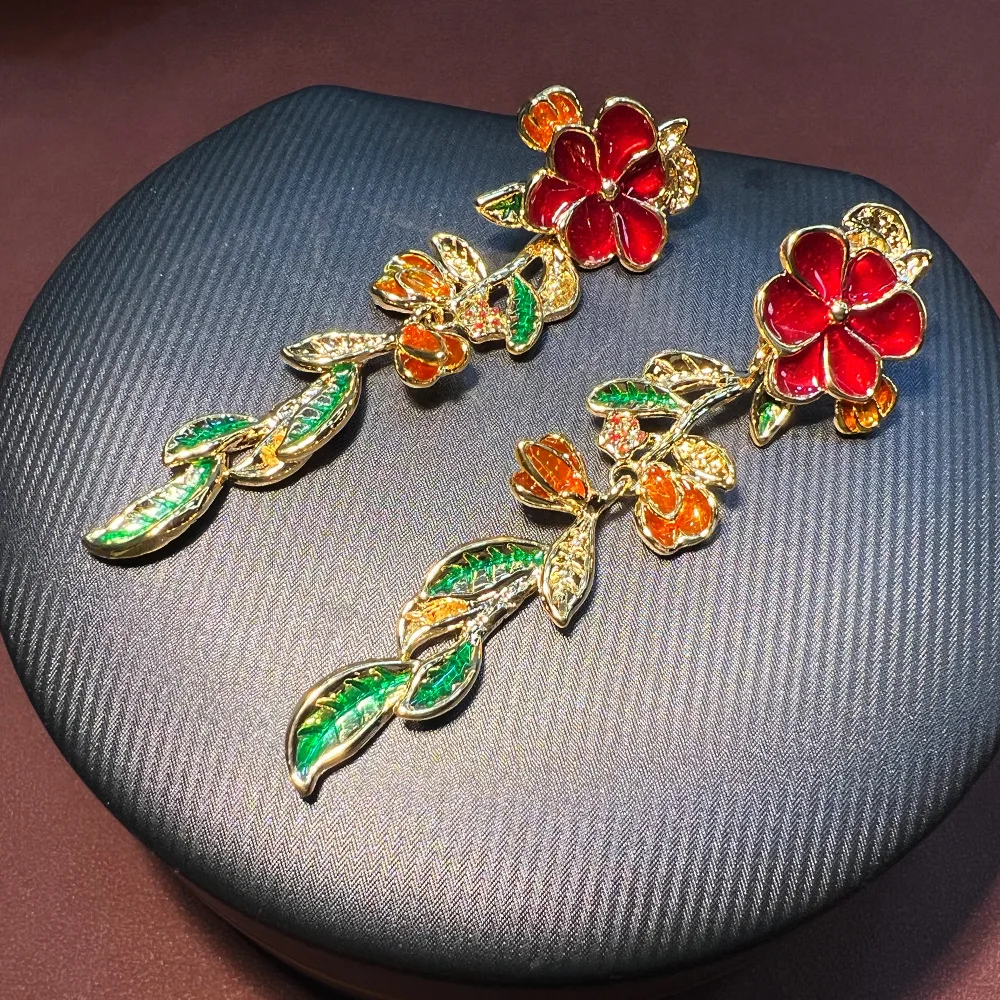 

Flourishing Rose Flower Shoulder Earrings - New Chinese Style Exquisite Niche Vintage-Inspired High-End Jewelry