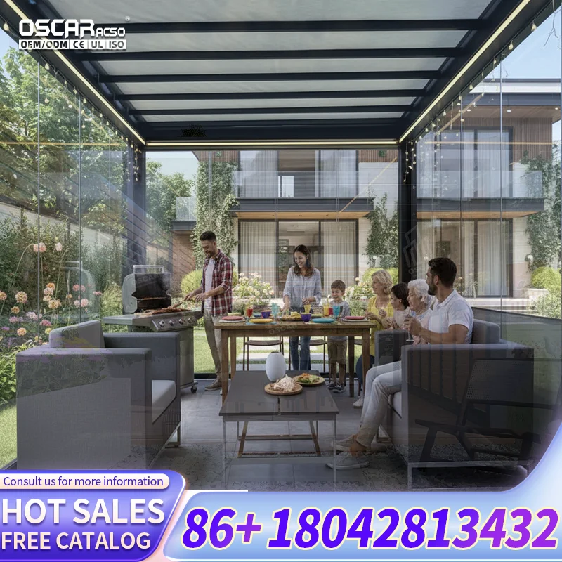 Waterproof Electric Louvered Roof Motorized Pavilion Pressure Treated Wood Coated Frame pergola