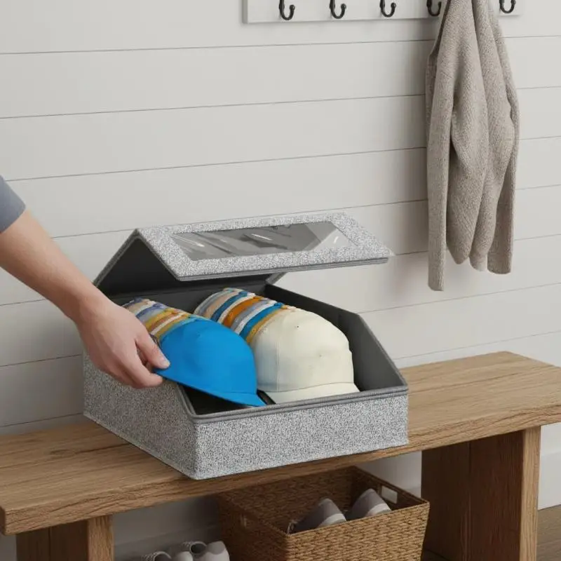 1PC Foldable Zipper Baseball Cap Storage Box Non-woven Dustproof Storage Box Hat Storage Box Wardrobe Storage Boxes Storage