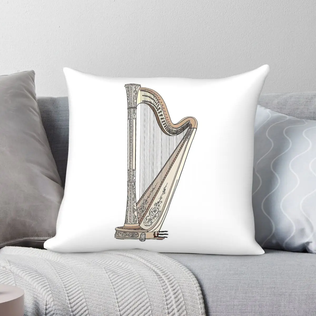 Realistic Harp Square Pillowcase Polyester Linen Velvet Printed Zip Decorative Throw Pillow Case Car Cushion Case