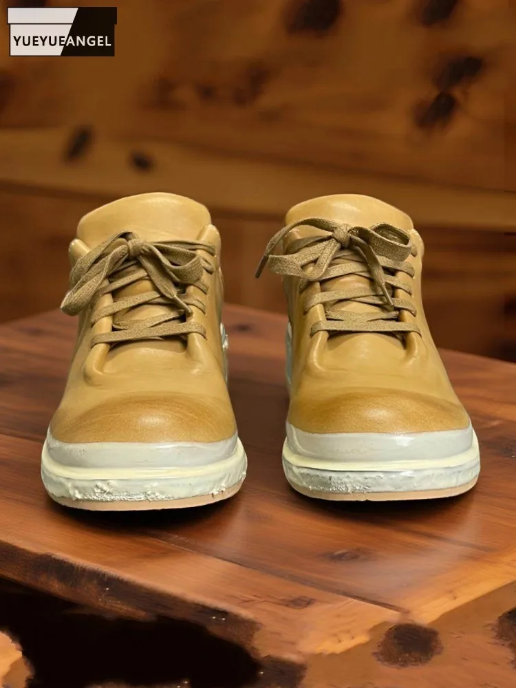 Men New Fashion Handmade Comfortable Thick Platform Shoes Lace Up Business Work Cowhide Genuine Leather Casual Male Formal Shoes