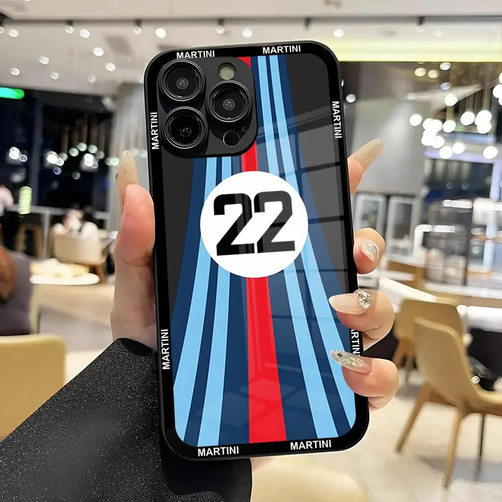 Martini Racing Stripe Mouse Pad para iPhone, Capa de Vidro Temperado, Branco e Preto, 13, 14, 12, 15, 11 Pro, XS Max, Plus Mini