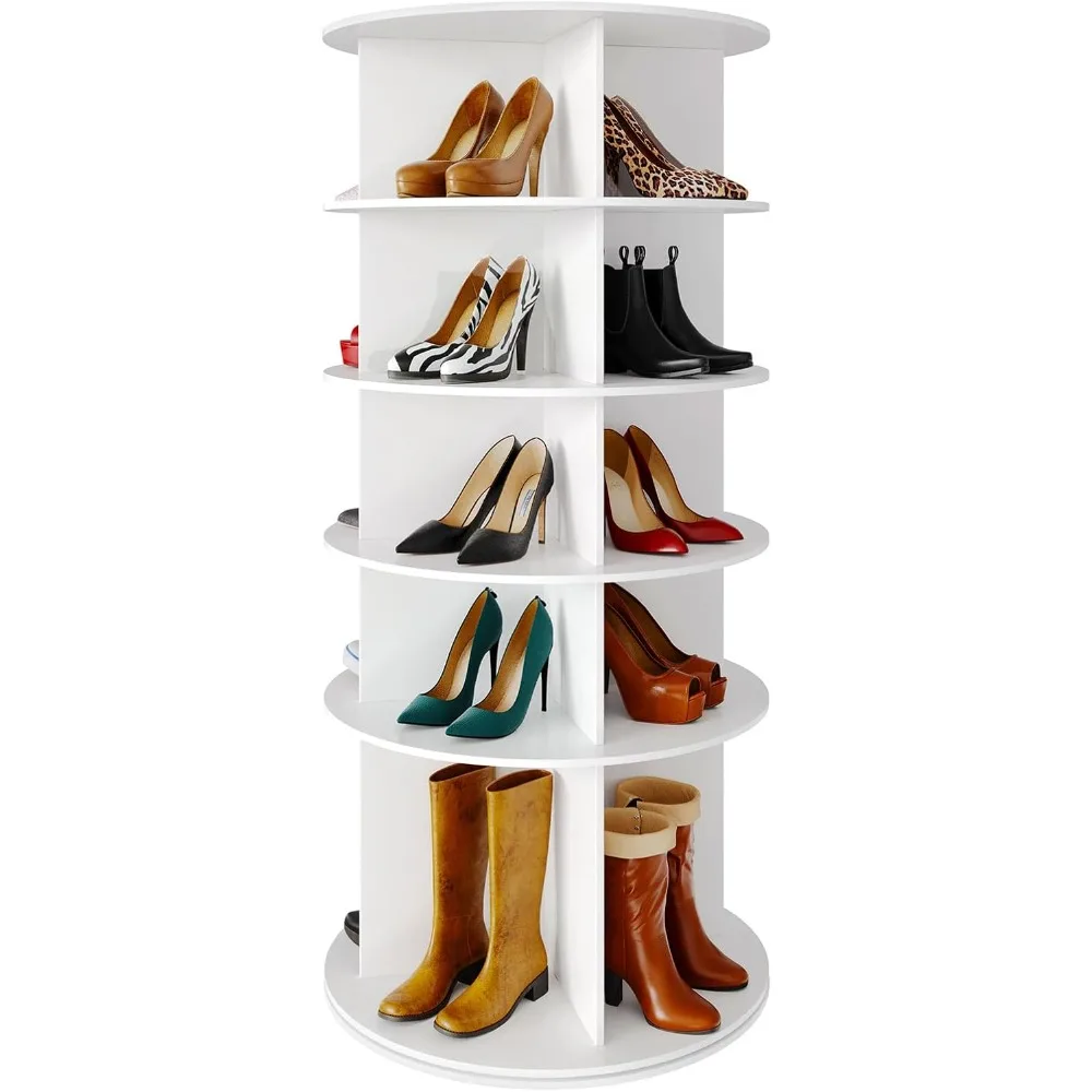 Rotating Shoe Rack 5 Tier Organizer, High Bottom Design Shoe Tower Spinning Storage Lazy Susan, Revolving Rack 360, Closet