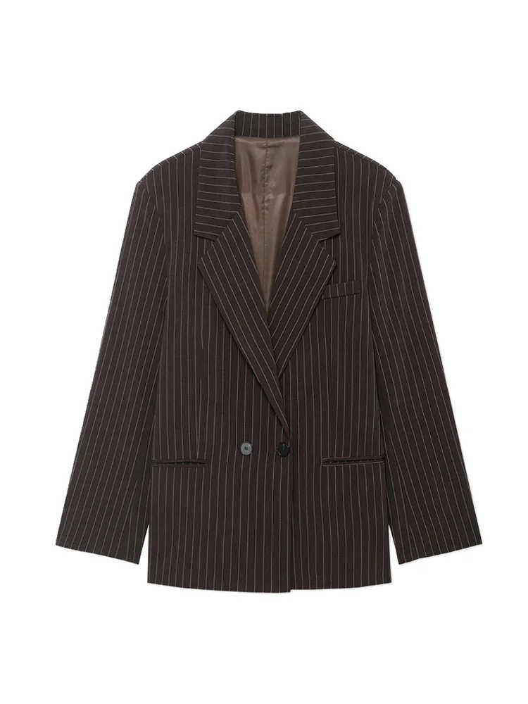 Casaco blazer listrado grande estilo dinheiro antigo feminino manga comprida bolsos frontais chique oversize top feminino outerwear