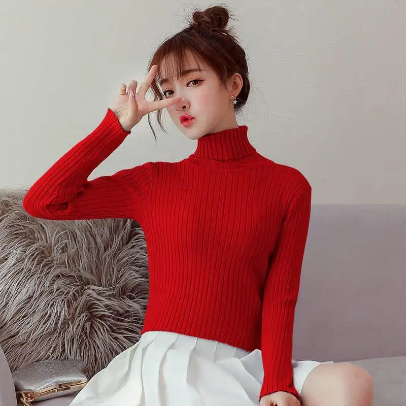 سترة نسائية محبوكة بياقة عالية وقصة ضيقة، تصميم قصير دافئ كطبقة أساسية للخريف والشتاء، مقاس صغير للطالبات #3